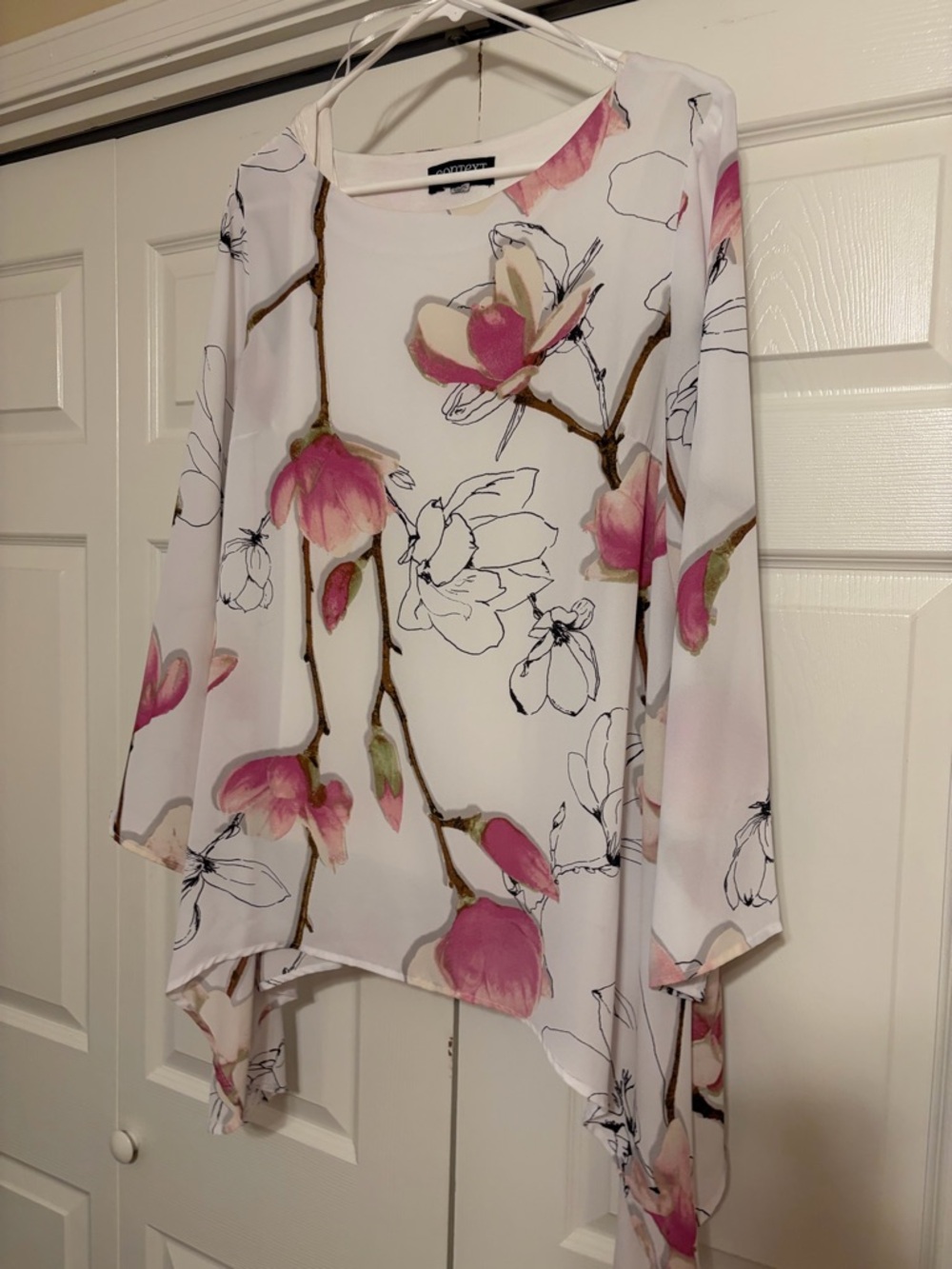 Context White Floral Tunic with Pink Magnolia Print